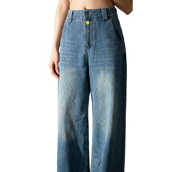 Vivienne Westwood High Rise Wide Leg Button Fly Jeans Sz Large - Picture 2 of 11